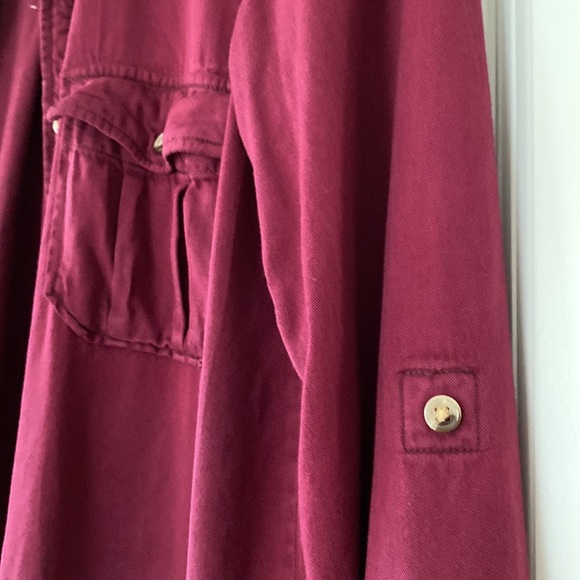 Harper Plum/Maroon Soft Jersey Knit Button-Front Blouse w Patch Pockets - Picture 3 of 10